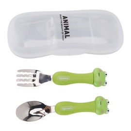 Juegos de Utensilios para Niños Pequeños de Dibujos Animados, Cubiertos de Utensilios para Niños de Acero Inoxidable PP con Caja de Almacenamiento, Juego de Cuchara y Tenedor