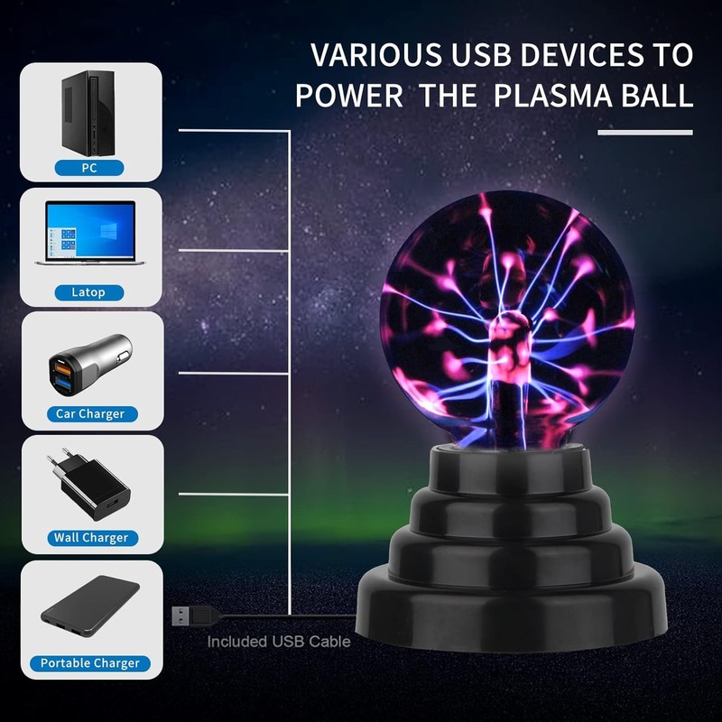 Plasma Ball, OOTSUN 3 Inch Plasma Globe Nebula Thunder Lightning,