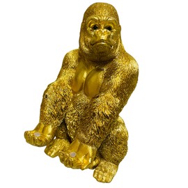 Smart Phone Stand, Gorilla, Cute Figurine, Stylish Animal Object, Indoor Decor, Menu Stand, Photo Frame, Tabletop Miscellaneous Goods (Gold)