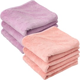 imaa Hair Drying Towel, Microfiber, Double Soft, Absorbent, Quick Drying, Vacuum Compression Pack, 3 Pink x 3 Lavender