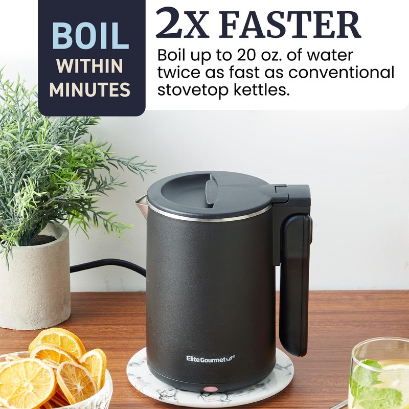 Elite Gourmet Dual Voltage 120-230V, Travel Double Wall Insulated Cool-Touch,