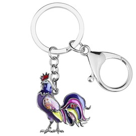 LONYOO Enamel Chicken Keychain Zinc Alloy Creative Rooster Decor Gifts for Women Girls Car Key Handbag Keyring Charms (Purple)