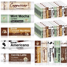Dansib 50 Pack Christmas Coffee Flavor Lip Balms Bulk Creamy Vanilla Latte Mocha Caramel Macchiato Americano Lip Balms Bulk Christmas Party Coffee Lovers Gifts Stocking Stuffers for Women Men