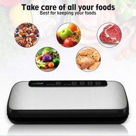 NutriChef Stainless Steel Vacuum Sealer For Food - High-Power Machine with Adjustable Suction, Dry & Moist Modes, LED Lights, Bags, Wine Stopper & Hose, Easy Plug-in Design, Lab-Tested Food Storage