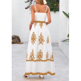 PRETTYGARDEN Summer Dress for Women 2025 Floral Sundress Spaghetti Strap Flowy Beach Vacation Boho Maxi Dresses (White Khaki Floral,Large)