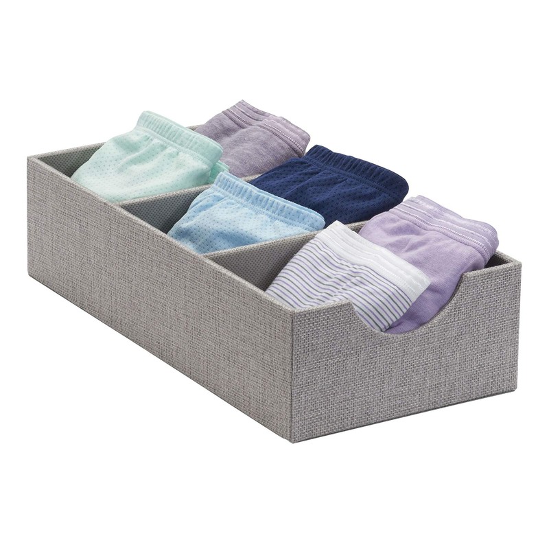 Household Essentials Grey 727-1 Deep 3 Section Drawer Organizer Box