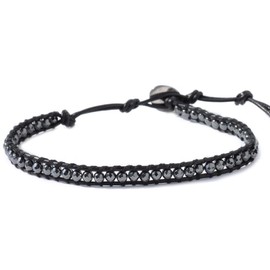 Binich Natural Stone Leather Anklet, 5. Cut hematite x black
