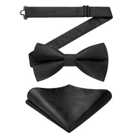 Enlision Black Bow Ties for Men Pre Tied Solid Color BowTie and Pocket Square Set Adjustable Bow Tie for Funeral Business Work