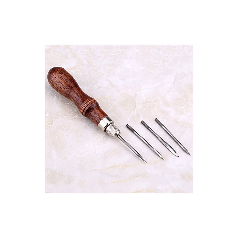 Stitching Awl, 4 in 1 Wooden Handle Leather Stitching Sewing