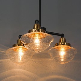 GEPOW Black & Gold Chandelier, 3-Light Modern Glass Chandeliers Over Table, Farmhouse Brass Dining Room Light Fixture for Living Room, Foyer and Kitchen