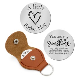 Pocket Hug Token - Double Sided Engraved Inspirational Gift for Long Distance Relationships, Graduation, Valentine's Day, BoyfriendGirlfriend, Son, Daughter Leather Keychain Keepsake for Men Women
