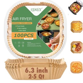FINECE Air Fryer Liners Square, 100PCS for 2 to 5 Qt Air Fryer Disposable Paper Liner, 6.3 inch Unbleached Non-stick Oil-proof Parchment Paper