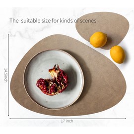 RENMTURE Faux Leather Placemats Set of 4,with 4 Cup mat,Washable, for Kitchen Dining Table,Restaurant,Coffee Shop (Mud Brown,Oval)