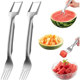 2-in-1 Stainless Steel Fruit Cutter, 2024 New Upgrade Dual Head Watermelon Fork Slicer Cutter Tool, Summer Watermelon Fruit Cutting Home Kitchen Gadgets (2Pcs)