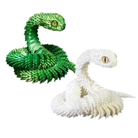 3D Printed Toys Snake 2Pcs, 3D Printed Fidget Toy, Collectable 3D Printed Animals 3d Dragon for Home and Office Decoration (Green & White)