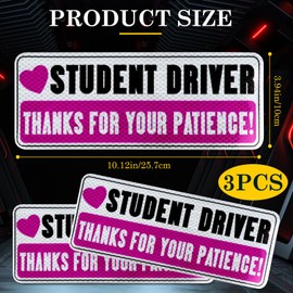 3 Pcs Student Driver Magnets - Funny Pink “Please Be Patient” Safety Warning Stickers for Cars Reflective Bumper Stickers for New Learner Drivers