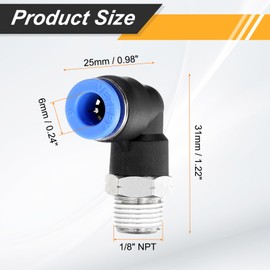 sourcing map 5pcs 90 Push to Connect Fittings 6mm ID x 1/8" NPT Male Thread Elbow Fitting Quick Connect Air Hose Pneumatic for Water Gas Oil Pipe