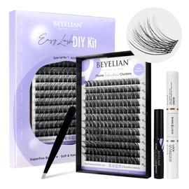 BEYELIAN BEYELIAN EyeLash Extension Kit 168 Pcs Lash Clusters D+ Curl 10-16mm Lash Extension Kit with Lash Bond and Seal and Remover Lash Applicator DIY Lash Clusters Kit Easy to Apply at Home (Style3,Black)