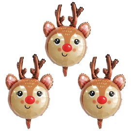 Reindeer Balloons Christmas Balloons Elk Deer Head Foil Balloons for New Year Christmas Themed Party Decoration Supplier, Birthday Party Festival Balloons Sets 3Pcs