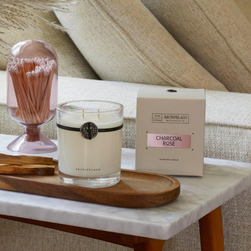 Archipelago Botanicals Charcoal Rose Boxed Candle, Fresh Rose and Charcoal,