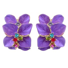 Navachi 18K Gold Plated Multicolor Crystal Enamel Leaves Flower Omega Back Earrings Enamel Crystal, enamel, Crystal
