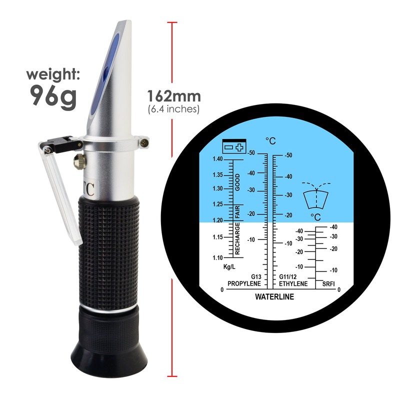 5-in-1 Automotive Battery Antifreeze Refractometer ATC for Specific Gravity, Ethylene
