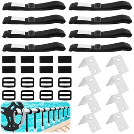 GOMETY Pack of 8 Retaining Straps, Mounting Straps and Clips, Pool Reel Roller, Mobile Solar Film, Accessories for Mobile Reel System for Pool Tarpaulins/Covers (8, Black)
