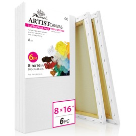 PHOENIX Long Stretched Canvas for Painting 8x16 Inch/6 Value Pack, 8 Oz Triple Primed 5/8 Inch Profile 100% Cotton White Blank Canvas, Rectangular Framed Canvas for Oil Acrylic & Pouring Art