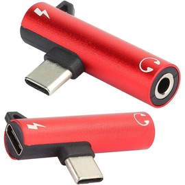 2-in-1 Micro USB Type C Headphone Adapter, Audio and Music Plug and Play Adapter, Audio Extension Cord Aluminum Splitter Jack, Type-C to 3.5mm Charging Converter USB Connector (Red)