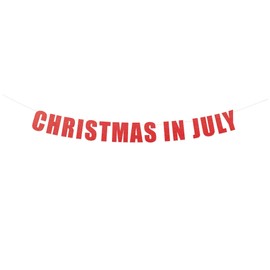 Christmas in July Banner Sign - Merry Christmas in July Party Banner Hanging Letter Sign (Red Metallic)