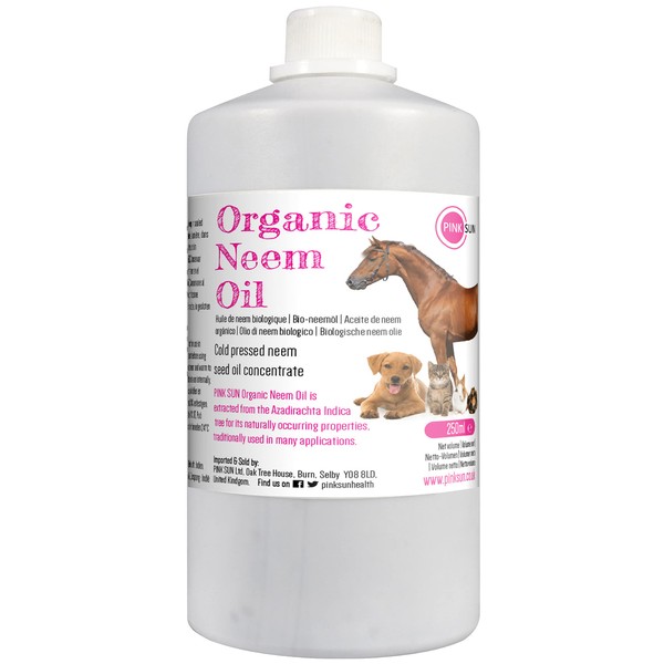 PINK SUN Pure Organic Neem Oil 250ml for Horses Dogs Skin Poultry Cold Pressed Unrefined Virgin Concentrate for Pets