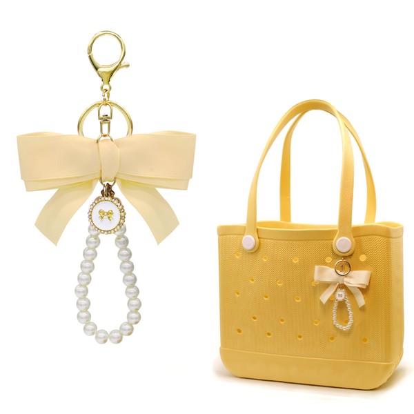 HOMEBEARJ Bogg Bag Charms - Bow Keychain with Pearl for