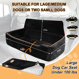 Dog Car Seat for Large Dogs Under 100LBS,Pet Booster Back Seat Removable Washable Pet Travel Safety with Safety Tethers & Storage Pocket (Black)