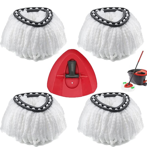 Pack of 4 Replacement Mop Heads for Vileda Rotary Mop Heads, Microfiber Mop Refills Compatible with Triangular Rotation Mop with 1 Rotating Base for Floor Cleaning