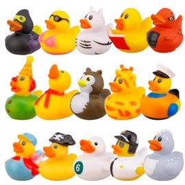 FANTESI 15 Pack Rubber Ducks, Bath Ducks, Baby Bath Toys, Mini Floating Duck Bath Toys, Suitable Party Supplies, Helmets, Car Decoration