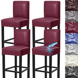 Bar Stool Covers,4 Pack Stretch Waterproof PU Bar Stool Covers with Backs Removable Bar Stool Chair Covers Basrstool Covers Slipcovers with Back Pub Counter Chair Covers with Elastic Bands Red