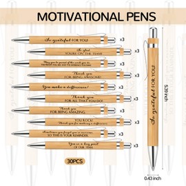 Dispowreath 30 Sets Employee Appreciation Gifts Inspirational Bamboo Pens with Wooden Keychain Thank You Cards Team Building Gifts (Wood)