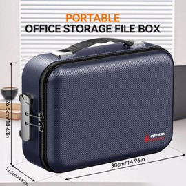 Fireproof Document Box with Lock, Hard Fireproof File Organizer Heat Insulated Fireproof Waterproof Box Portable Home Travel Safe Storage for Important Documents Files Laptop Passports NAVYBLUE