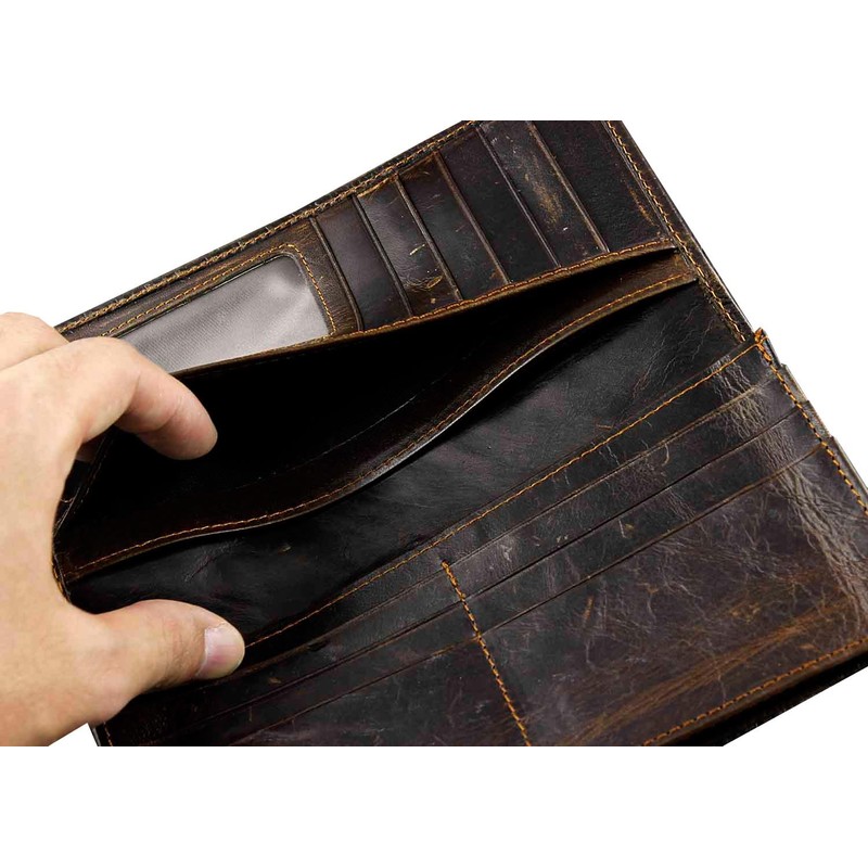 Mens Long Crocodile Head Motorcycle Punk Leather Wallet With a