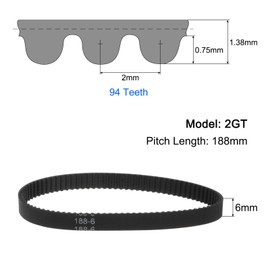 uxcell 10pcs 2GT Timing Belt Closed Loop Rubber Belts 188-2GT-6, 6mm Width x 188mm Length, 3D Printer Timing Belt