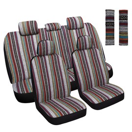 HAIYAOTIMES Baja Saddle Blanket Car Seat Covers Full Set with Seat Belt Pads, Washable Breathable Seat Covers for Cars, Universal Fit Interior Covers for Most Sedan Truck SUV, Airbag Compatible, Red