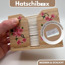 Hatschibox Flower Edition, Handkerchief Box - Stylish Tissue Box, Refillable (Pinewood)