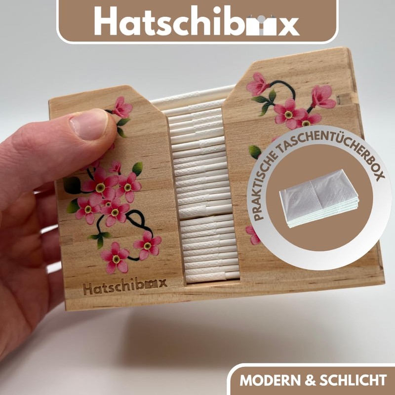 Hatschibox Flower Edition, Handkerchief Box - Stylish Tissue Box, Refillable