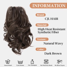 CJL HAIR Claw Clip Short Ponytail Hair Extensions DIY Bendable Metals Messy Bun Hair Piece for Wonen Wavy Curly Synthetic Fake Hairpieces Dark Brown