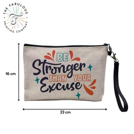 Tasche aus Leinen – Kollektion mit Zitat "Wellness" Englisch Typografie Nachricht Self Care psychische Gesundheit – Kosmetiktasche aus Leinen – Kulturbeutel – Geldbörse, Stronger Than Excuse, 23.5 x