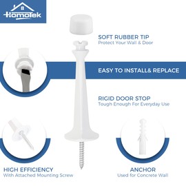 HOMOTEK 6 Pack Heavy Duty Solid Rigid Door Stop with Soft Rubber Tip, Zinc Die Cast Door Stopper Protect Wall & Door, White