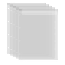 5 Pack A4 Size Plastic Binder Pockets,4 Holes Waterproof PVC Folders Loose Leaf Bag forBudgeting Loose Leaf Bags Planner Insert Pouches Photo,Document, Stamp & Die Storage Bills Organizer（2 Grid ）