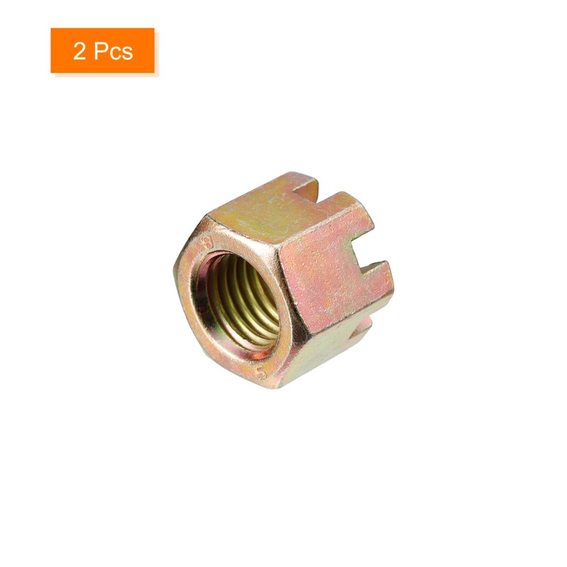 sourcing map 2Pcs M16x2mm Hexagon Slotted Nut, Grade 8 Carbon