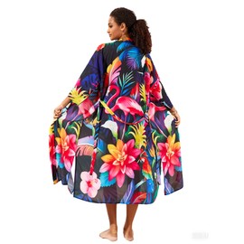 Swimsuit Coverups for Women Beach Kimonos Bikini Cover Ups for Swimwear Rose Crane Printed Flowy Summer Vacation Bathing Suit
