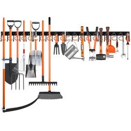ELEAD 68'' All Metal Adjustable Garden Tool Organizer: Garage Tool Organizer Wall Mount with Orange Garage Hooks, Garage Organizers and Storage, Tool Organizer for Broom Rake Holder Shovel